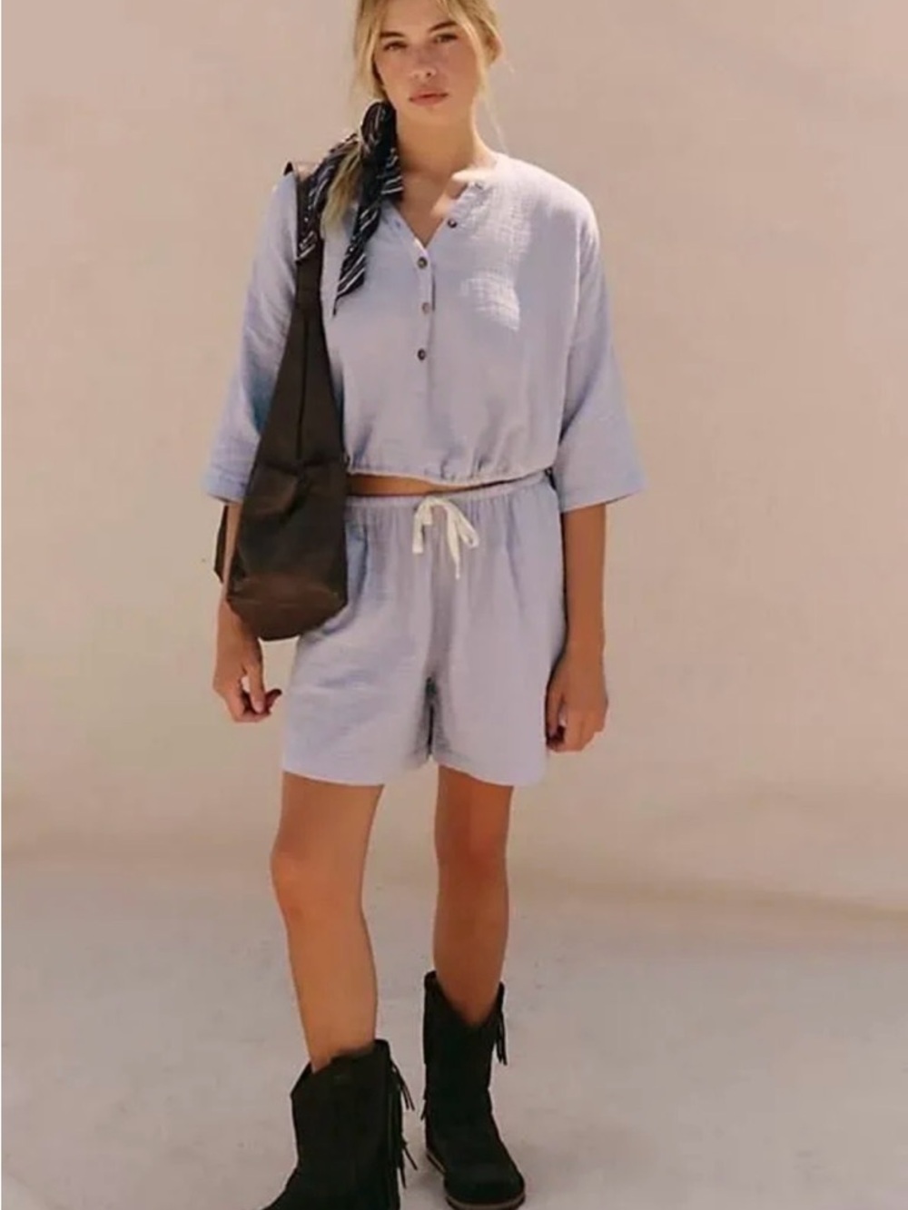 Free People Light Blue Gauze Lounge Shorts